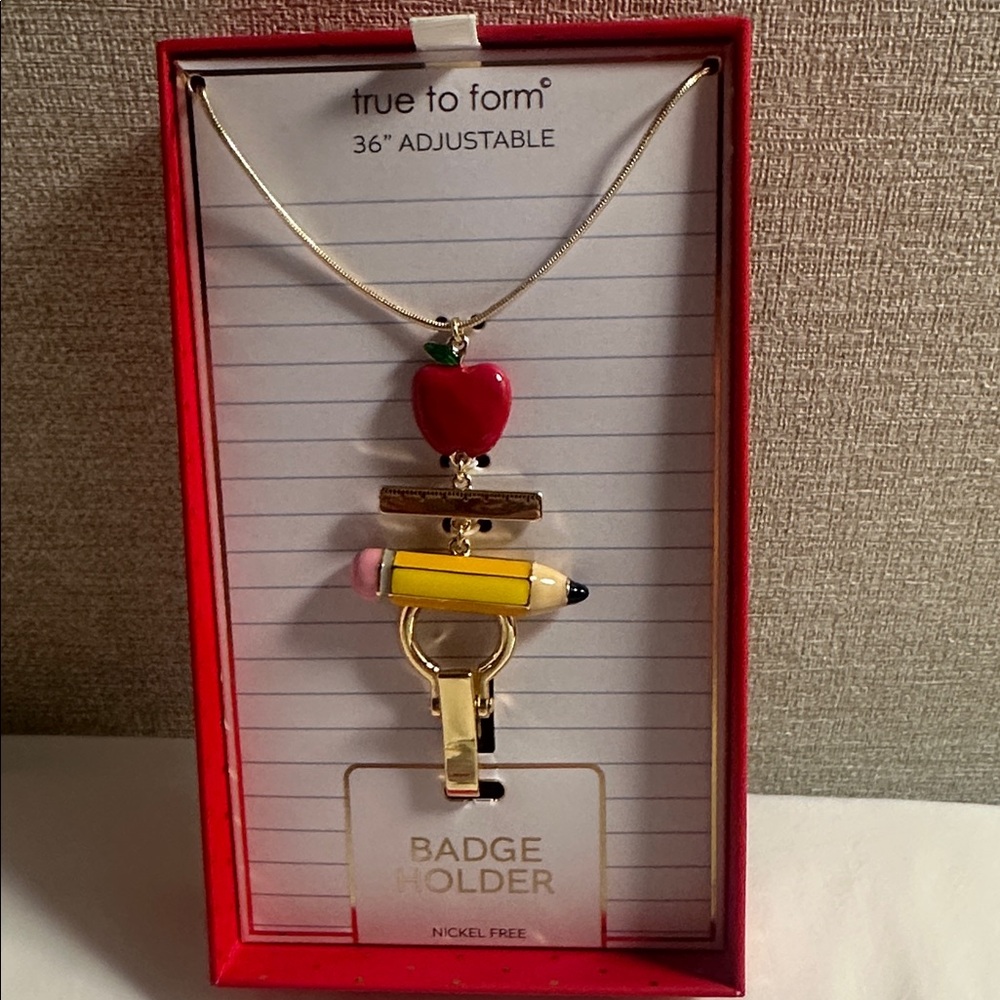 True to form teacher badge holder 36” adjustable gold necklace